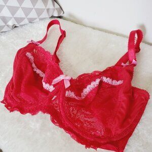 Parfait Unlined Red Lace Sexy Full Coverage Bra 30F